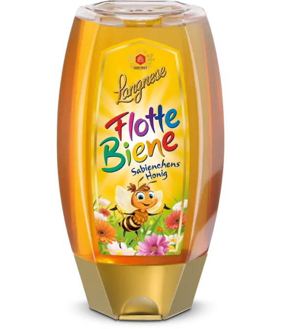 Studiobild Flotte Biene Sabienchens Honig im Dosierspender