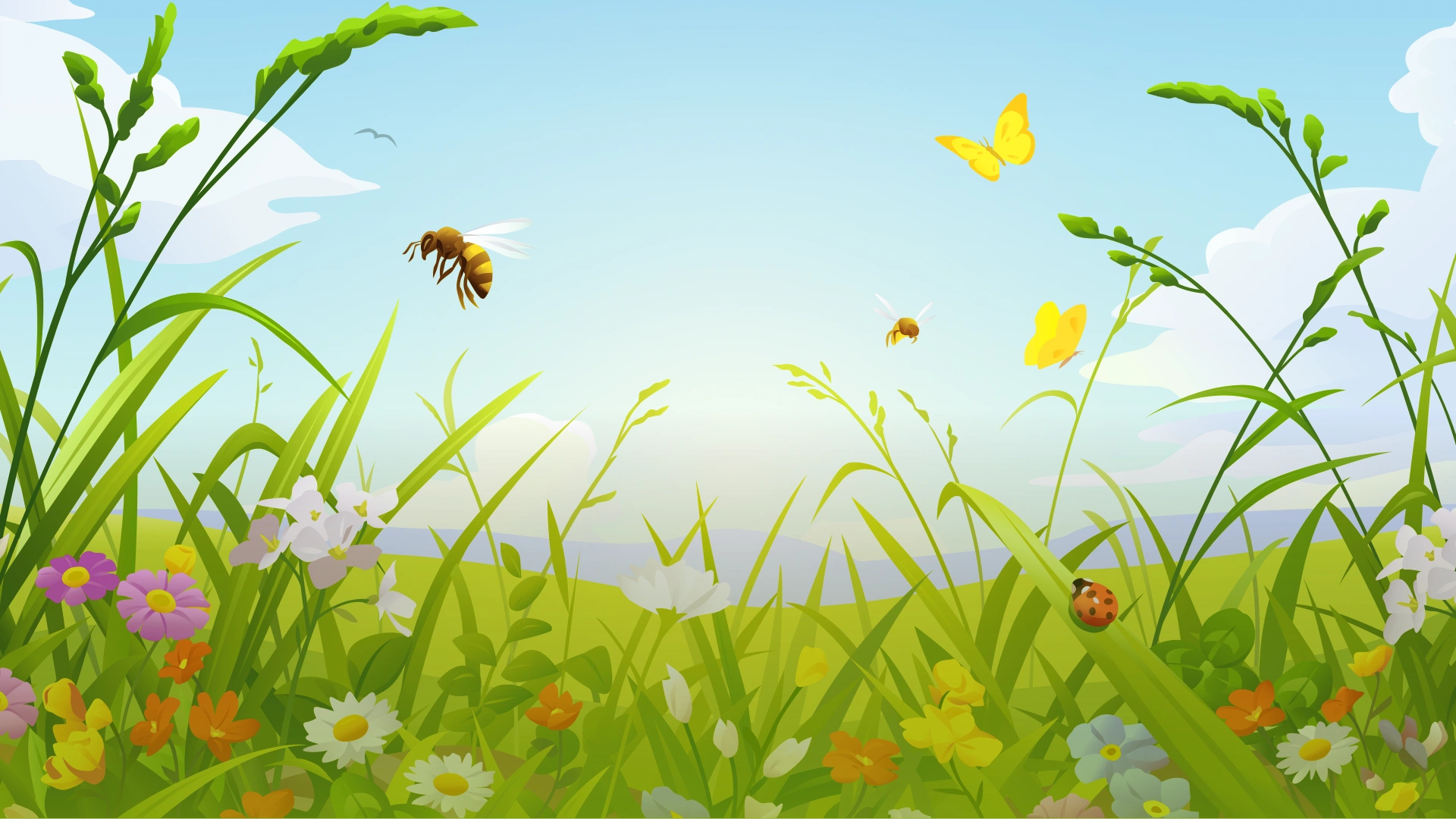 Biene fliegt durch Blumenwiese - Graphik